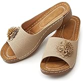 Rungion Womens Summer Beach Sandals Wedge Low Open Toe Slides Ladies Dressy Sandals Slipper Platform Comfortable Flower Sandals