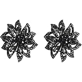 FRCOLOR 2pcs Rhinestone Claw Hair Clips for Women and Girls Decorative Small Flower Hair Claw Clips for Thick and Fine, Black