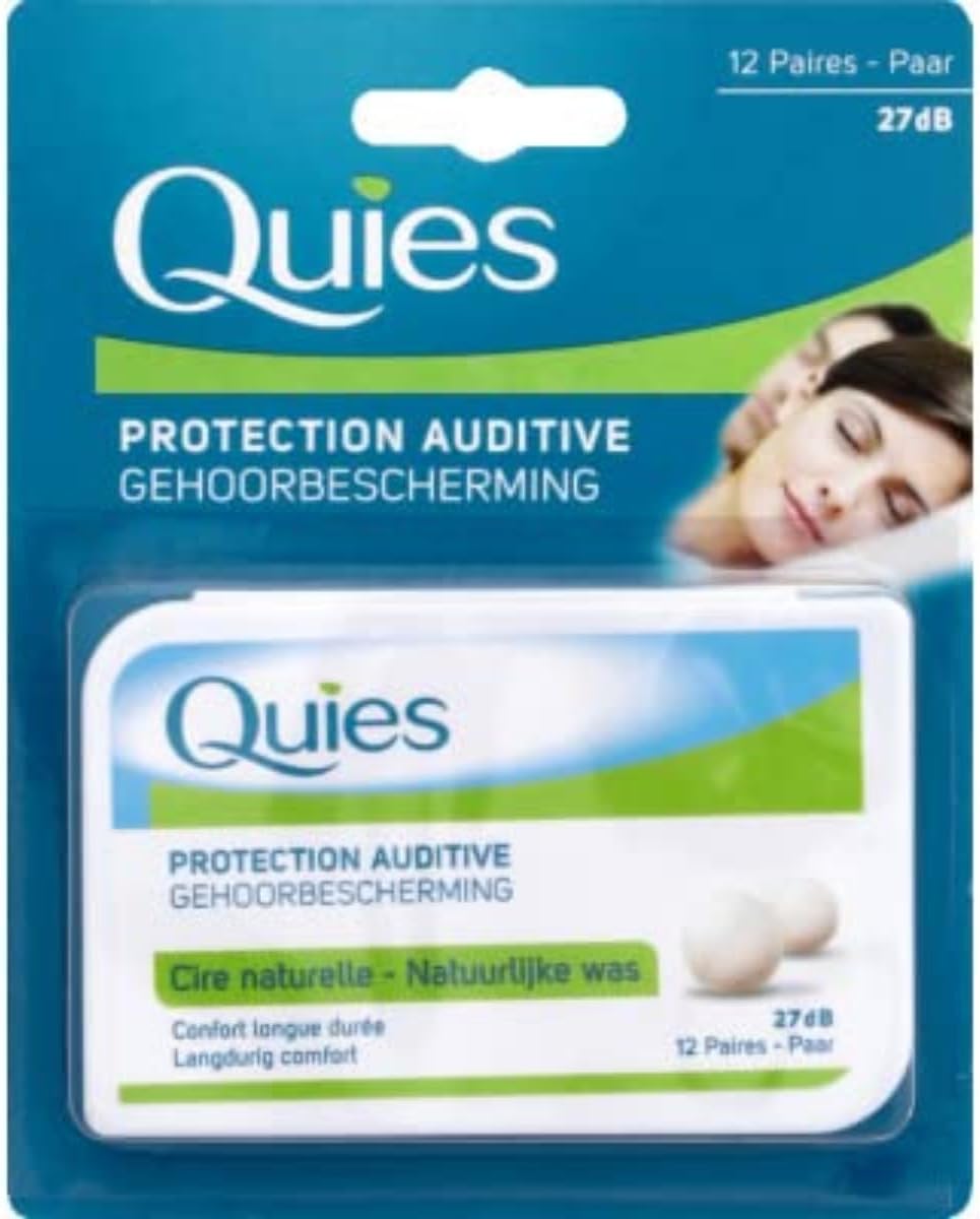 Quies Natural Wax Earplugs 12 Pairs Anti Noise 27 dB Made in France