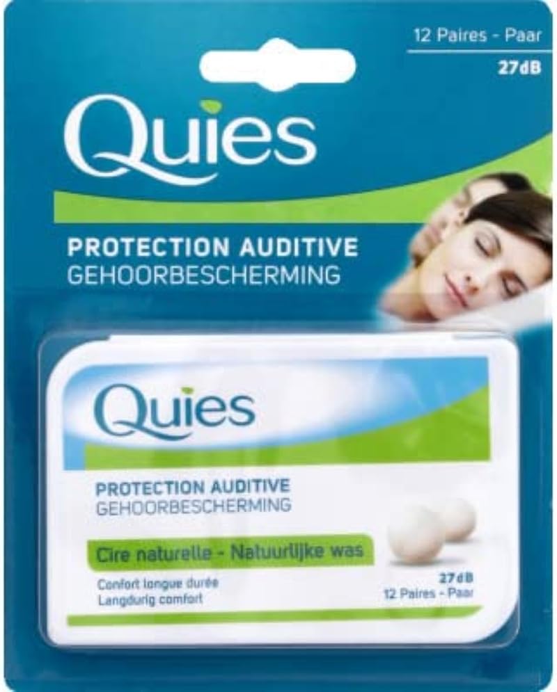 Quies Natural Wax Earplugs 12 Pairs Anti Noise 27 dB Made in France