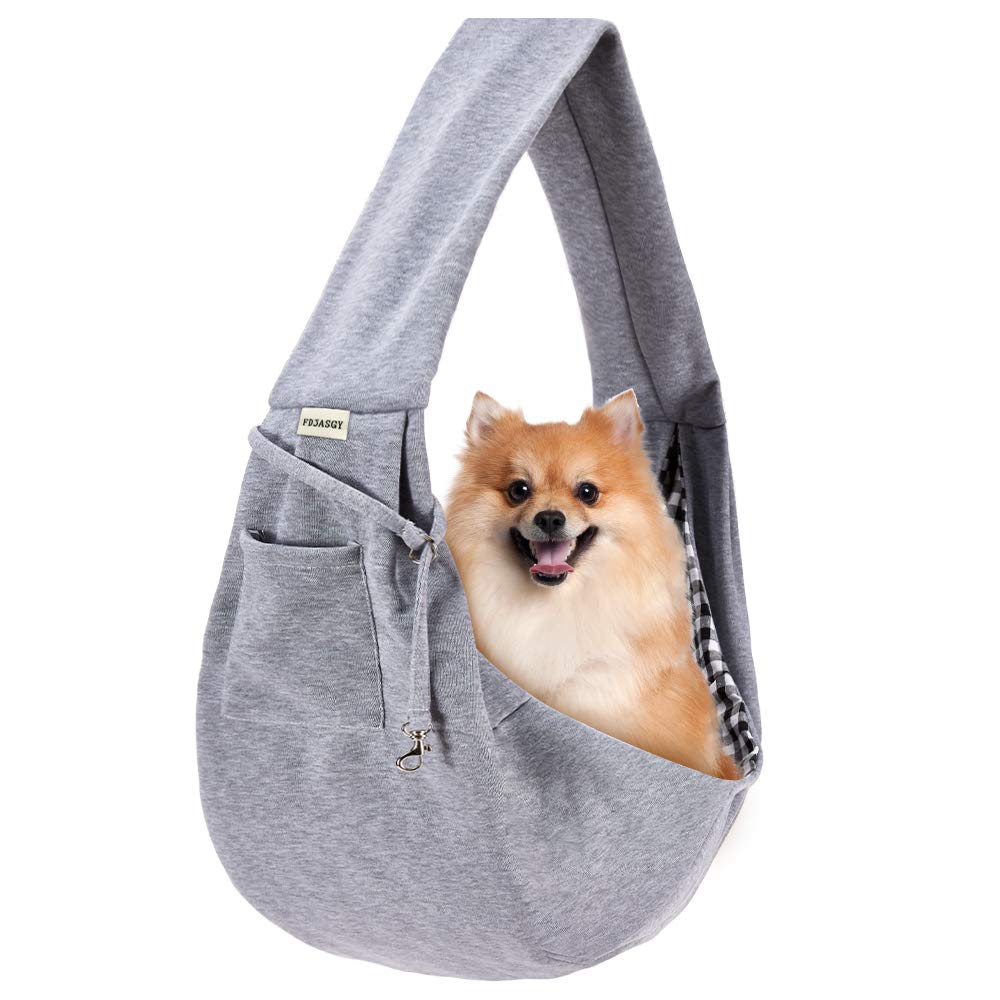 FDJASGY Small Pet Sling Carrier-Hands Free Reversible Pet Papoose Bag Tote Bag with a Pocket Safety Belt Dog Cat for Outdoor Travel (Charcoal Gray)