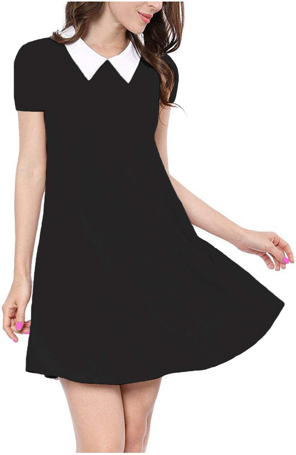 Papaval WWCCS Womens Ladies Peter Pan Cap Sleeve Flared White-Collar Swing Dress