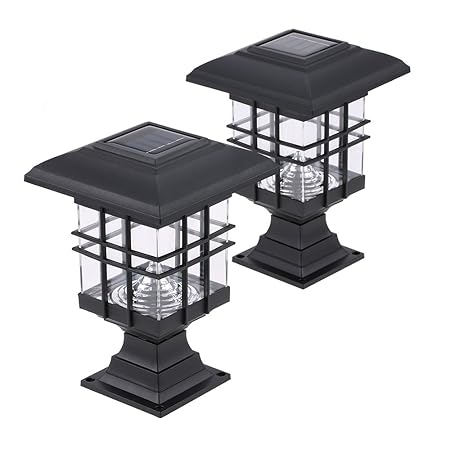 Walmeck Tomshine 0.2 W 2 Pack Solar Powered LED Garden Yard Bollard Pillar Light Lawn Lamp 2-in-1 Outdoor Landscape Auto On/Off Post Lamp Water Resistant