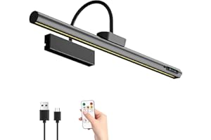 Bridika Picture Light Battery Operated, 19.7in Picture Lights for Wall, 3 Colors & Brightness Dimmable, Rechargeable Art Light for Paintings Photo Dartboard Gallery Bedroom Bathroom Black