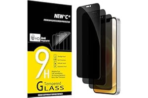 NEW'C 3 Pack Privacy for iPhone 12,iPhone 12 Pro Screen Protector (6.1"), Enhanced 28-Degree Privacy Angle, Ultra Durable 9H 