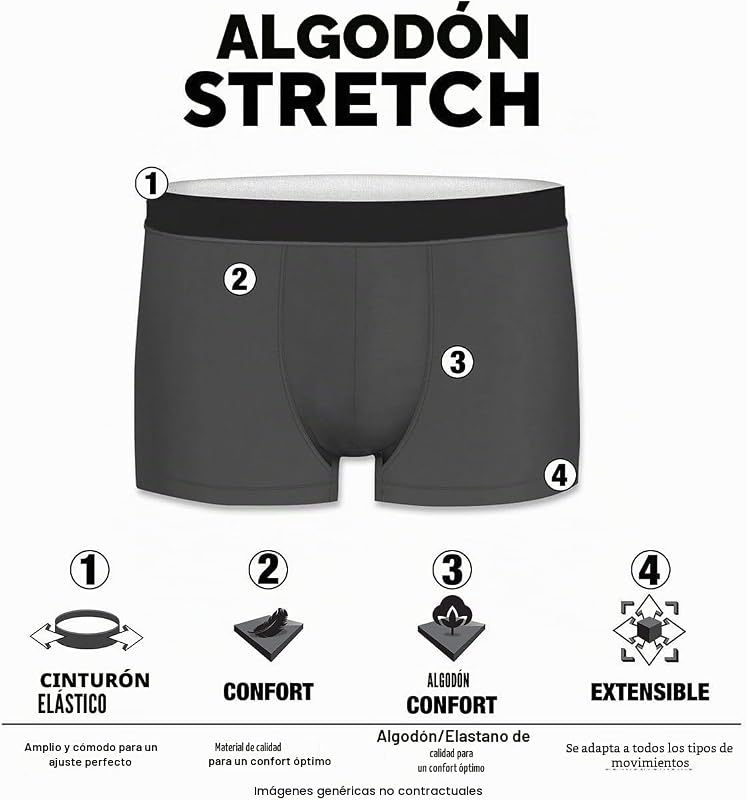 Cuecas boxer masculinas, pack de 6, preto B2 (L)