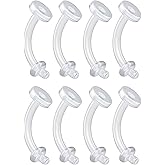 Plastic Belly Button Rings for Surgery, Sports, Work 14g - 10mm Hypoallergenic Bioflex Navel Clear Belly Button Ring Retainers - Invisible Silicone Belly Button Ring Jewelry for Women (8pcs pack)