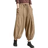 TARSE Womens Corduroy Pants Harem Casual Loose Fit Baggy Elastic Waist Lantern Fall Pants with Pockets