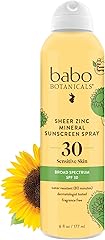 Babo Botanicals Sheer Zinc Continuous Sunscreen Spray SPF30 - Natural Zinc Oxide - Extra Sensitive Skin - Water Resistant - V