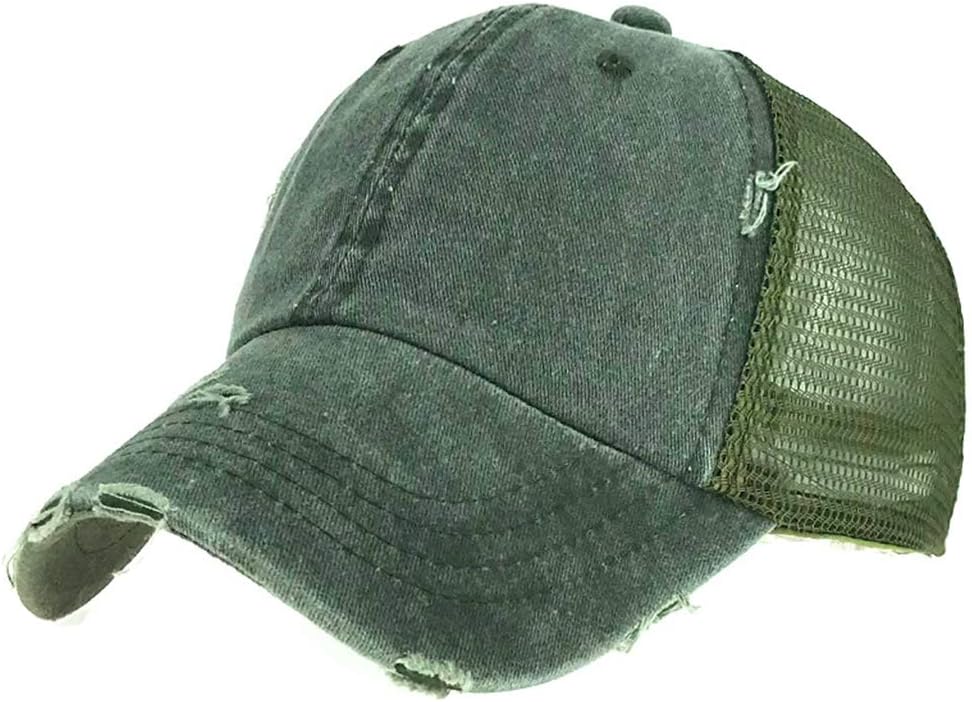 Women Vintage Washed Distressed Baseball Cap Mesh Patchwork Back Plain Solid Color Trucker Hat
