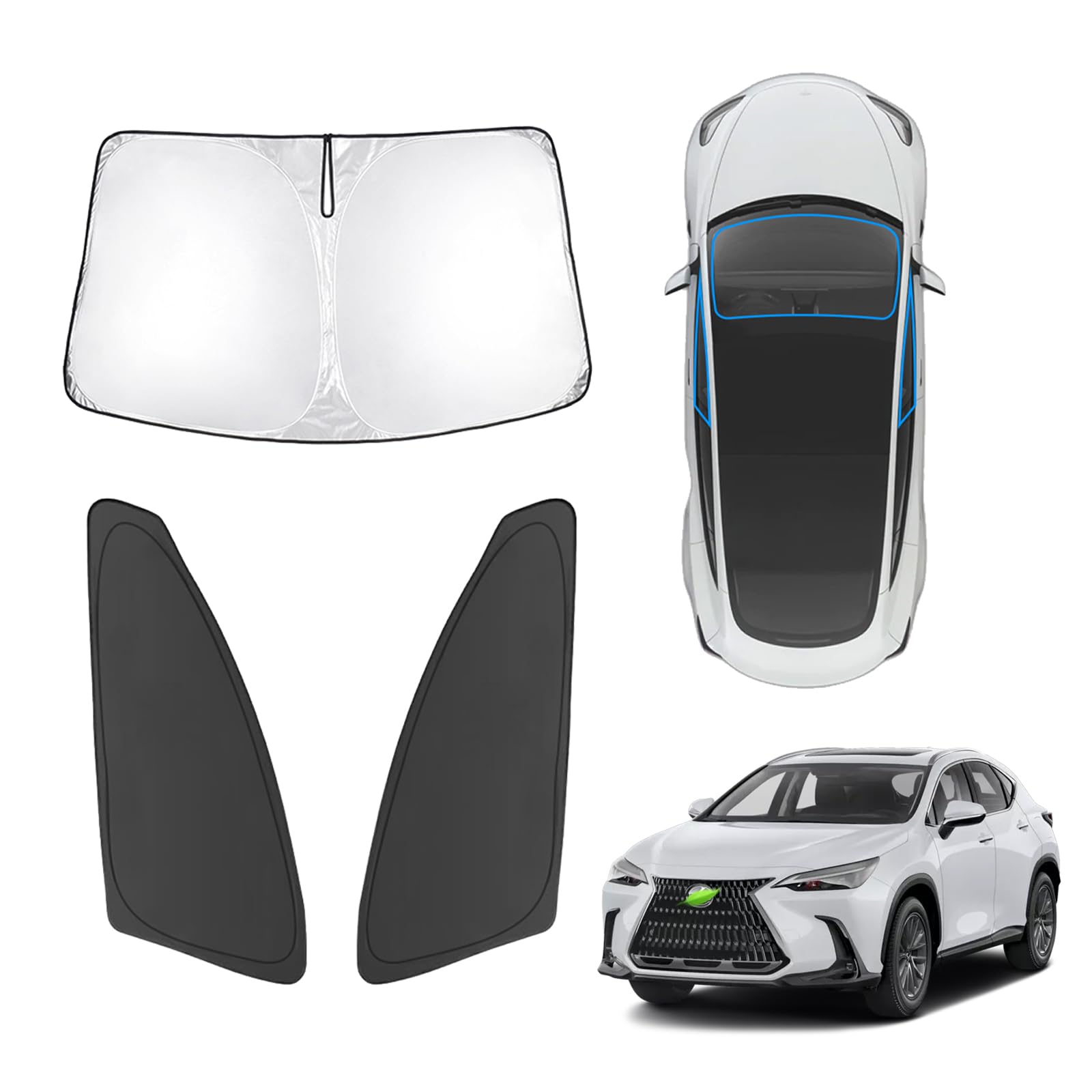 Photo 1 of Karltys 3PCS Windshield Sun Shade for 2022-2025 Lexus NX NX250 NX350 NX350h NX450h+, Front and Side Window Sunshade Cover Custom Fit Lexus NX, Foldable Sun Visor Protector Blocks Heat UV Rays