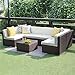 Wisteria Lane Patio Furniture Sofa Set, 7 PCS Outdoor Sectional Sofa Seating with Ottoman and Table, All Weather Brown Wicker