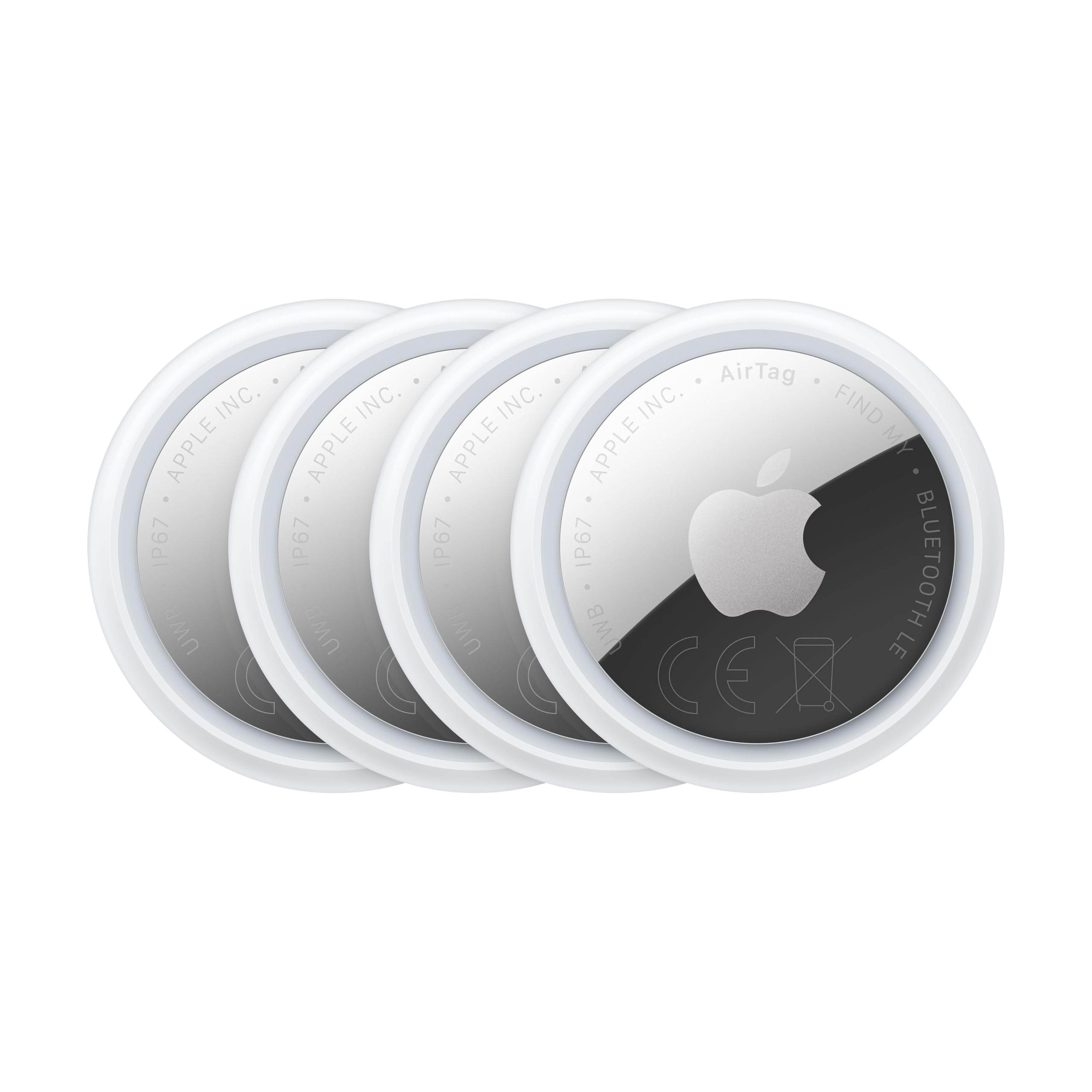 Apple Lot de 4 AirTags (2ᵉ génération) : Traqueur pour Porte-clés, Portefeuille et Plus Encore ; localisation avec Signal sonore ; Configuration d’Un Simple Geste avec Un iPhone ou Un iPad
