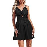 CUPSHE Women's Floral Mini Sundress Twisted V Neck Sleeveless Short Dress Self Tie Back Summer Vacation Beach Dress