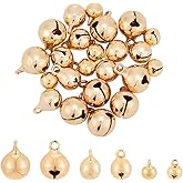 BENECREAT 30Pcs 3 Sizes 18K Gold Plated Brass Bell Charms, Loose Round Pendant Beads with Hole for Earrings Bracelet Necklace Jewelry Making Crafts, 10pcs/Size