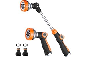 RUODON Watering Wand, Garden Hose Wand with 8 Spray Pattens, 180° Adjustable Swivel Nozzle, Heavy Duty Garden Watering Wand for Lawn (Long & Short 2 Set)