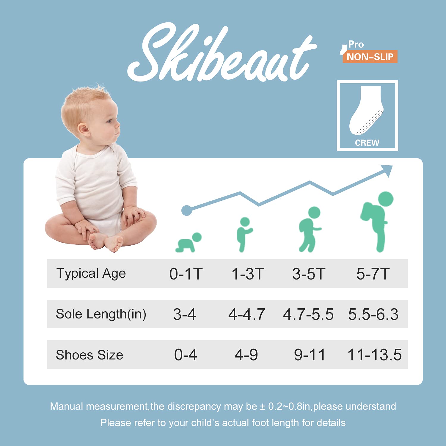 SkiBeaut Toddler Boy Socks- 12 Pairs Kids Grips Non Slip Skids Boys Girls Socks with Grippers for 1-7 Years