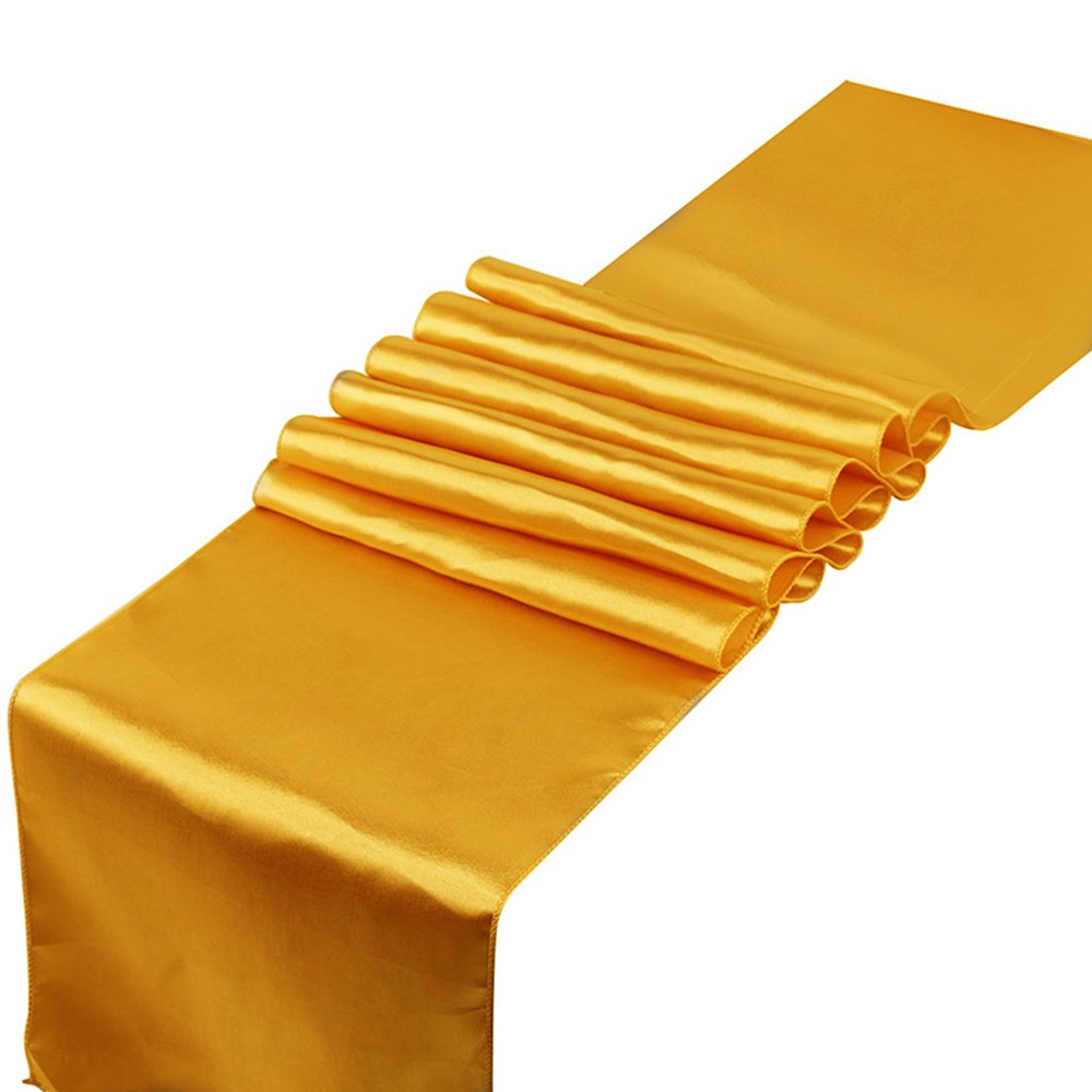 RayLineDo® Pack of 5 12'' X 108'' Satin Table Runners for Wedding Party Banquet Table Party Bridal Decoration in Gold