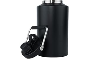 Kerilyn Insulated Jug with Handle, One Gallon, 128oz Stainless Steel, Large Double Vacuum Water Bottle for Hot & Cold Drinks, Wide Mouth, Sweat Proof, Great for Travel, Hiking & Camping, Black