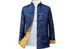 JSJTAMUS Tang Suit Men Hanfu Chinese Traditional Clothes Long Sleeve Top, Can be Worn on Both Sides,Tang Suit Jacket Men Silk