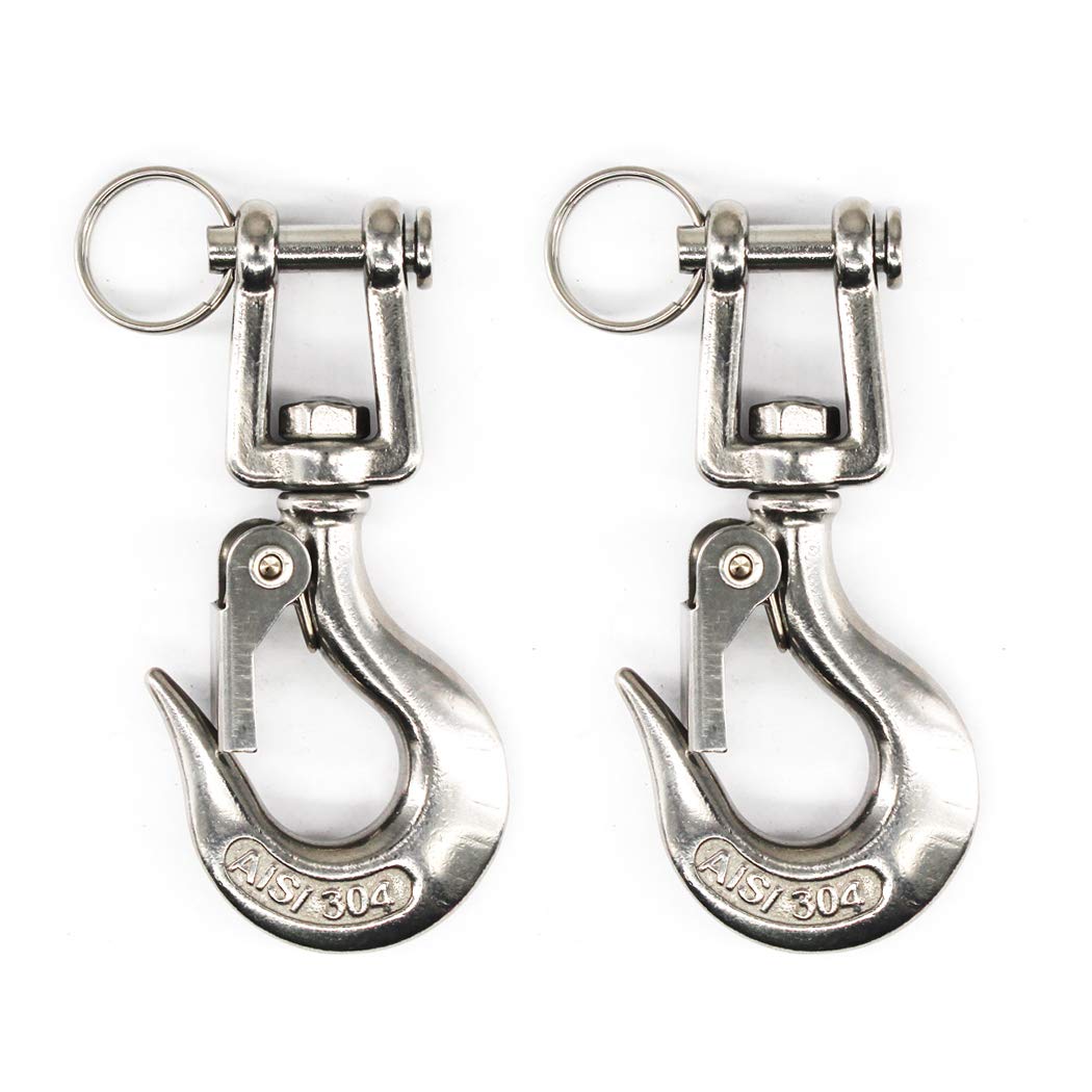 304 Stainless Steel Swivel Eye Lifting Hook American Type Safety Hook Rigging Accessory With With Latch Working Load 150 KG-2PCS 3/16"