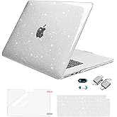 MOSISO Compatible with MacBook Air 15 inch Case 2026 2025 2024 2023 Release M4 A3241 M3 A3114 M2 A2941, Sparkly Glitter Plastic Hard Shell&Keyboard Cover&Screen Film&Webcam Cover&Type C, Transparent
