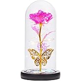 Galaxy Rose Forever Light Up - Galaxy Rose Gift for Mom, Artificial Eternal Forever Rose with Butterfly in Glass Dome, for Grandma Wife Daughter