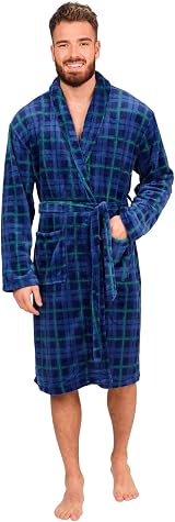 Adore Home Mens Soft Flannel Fleece Bathrobe Shawl Blue Check L-XL view 4