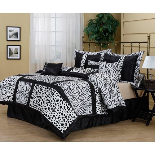 Free Shipping 7 Piece Black White Exotic Animal Printed Comforter
