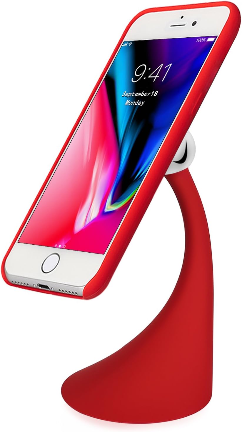 KUTHSIC Phone Holder for Desk, Magnet Phone Stand Desk Phone Mount Cell Phone Holder for iPhone 8,iPhone 8 Plus,iPhone X,iPhone 7,iPhone 7 Plus,Samsung Galaxy and Other Smartphones and Tablets–Red
