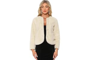 Allegra K Winter Faux Fur Coat Jacket for Women Long Sleeve Pockets Pearl Button Fluffy Cropped Cardigan Outerwear
