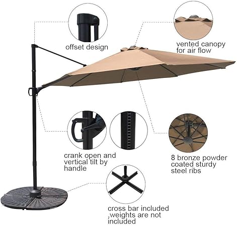Amazon Com Cobana 10ft Cantilever Offset Patio Umbrella With Vertical Tilt And 360 Degree Rotation Function Beige Garden Outdoor