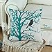 CaliTime Set of 4 Canvas Throw Pillow Covers Cases for Couch Sofa Home Decoration Vintage Birds Tree Branches Silhouette 18 X 18 Inches Black/Teal