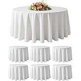 BESTVIP 6 Pack 90 Inch White Washable Round Polyester Fabric Tablecloths - Decorative Table Cover for Wedding Party Dining Banquet, Events, Holiday, Restaurant