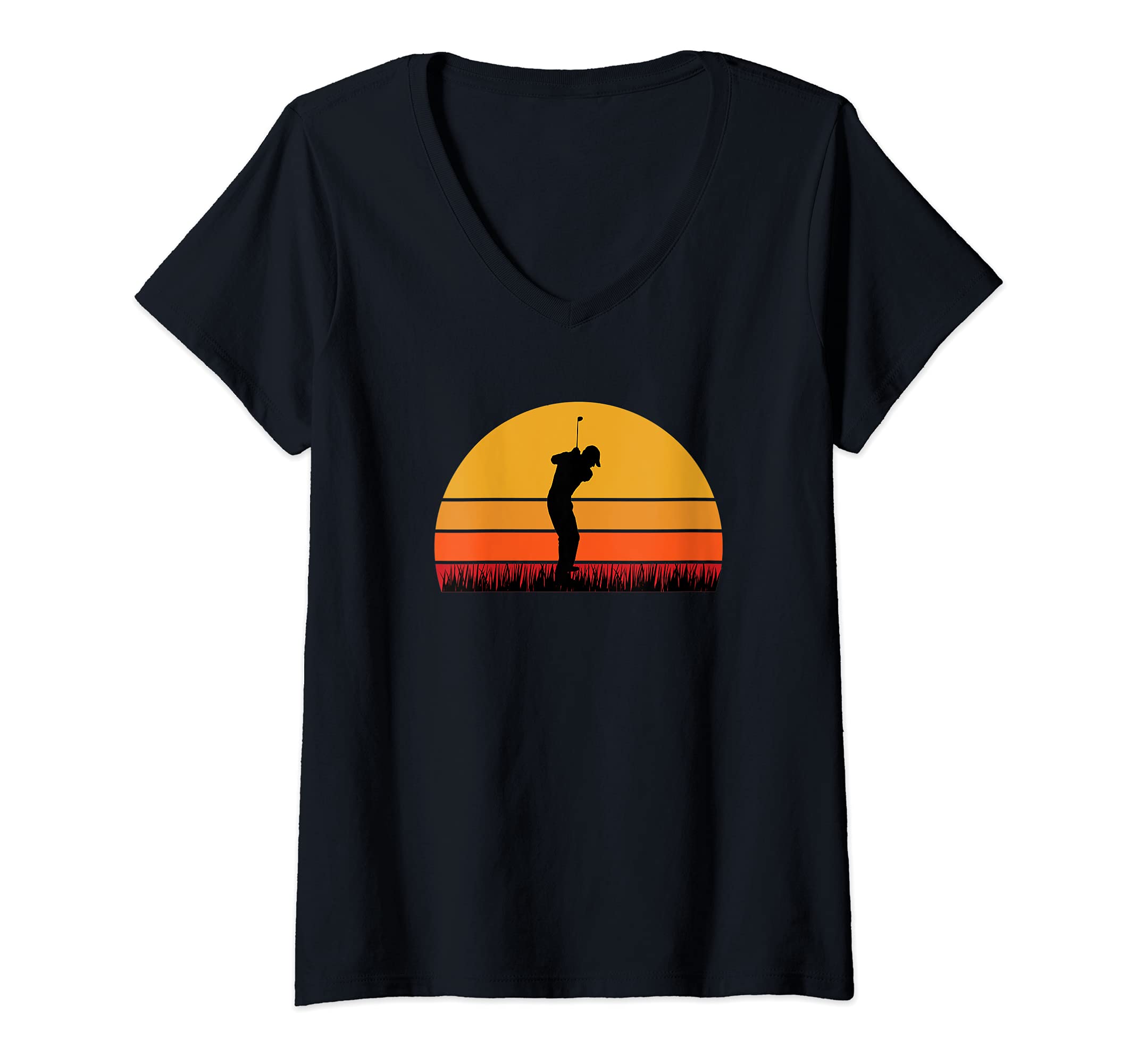 Womens Golf Golfing Golfer Course Birdie Par Cart Clubs Tee Ball V-Neck T-Shirt