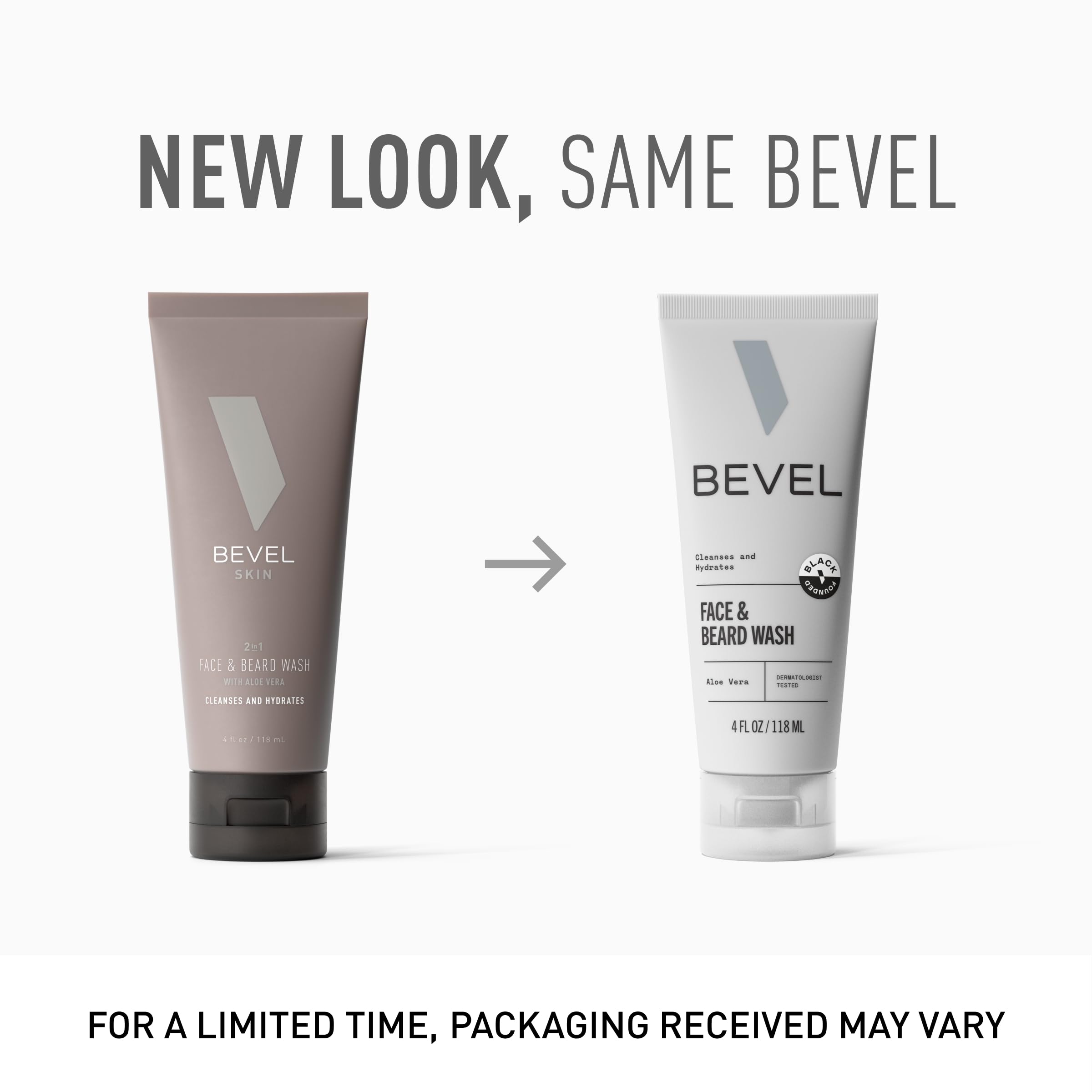 Bevel Face & Beard Wash with Witch Hazel and Aloe Vera to Cleanse, Hydrate and Brighten Skin, 4 Fl Oz