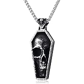 KIRTIJW Skull Necklace Stainless Steel Gothic Punk Biker Emo Skull Pendant Necklace Jewelry for Men 60cm