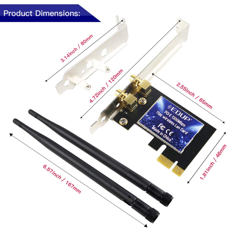 WiFi Card AC1300Mbps EDUP Wireless WiFi PCIe Network Adapter Card 5GHz/2.4GHz Dual Band PCI Express Network Card with 2×6dBi High Gain Antenna for Desktop/PC Gaming