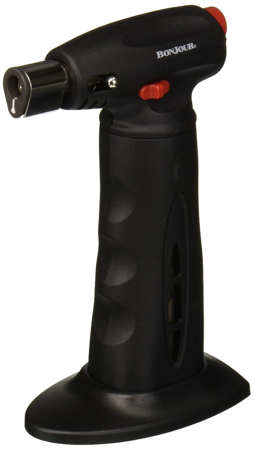 BonJour Crème Brûlée Chef's Culinary Torch with Fuel Gauge, Black