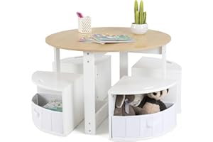INFANS Toddler Table and Chair Set, Wooden Table and 4 Chairs with Nesting Design, Storage Drawers, Children Multi-Activity Table for Art, Crafts, Draw, Read for Boys Girls Aged 3+