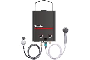 TOPWISH Portable Tankless Water Heater Propane, 5L 1.45 GPM Outdoor Gas Propane Water Heater, Instant Water Heater with Handle for RV, Camping, Barns, Trips Boat Cabins, Black