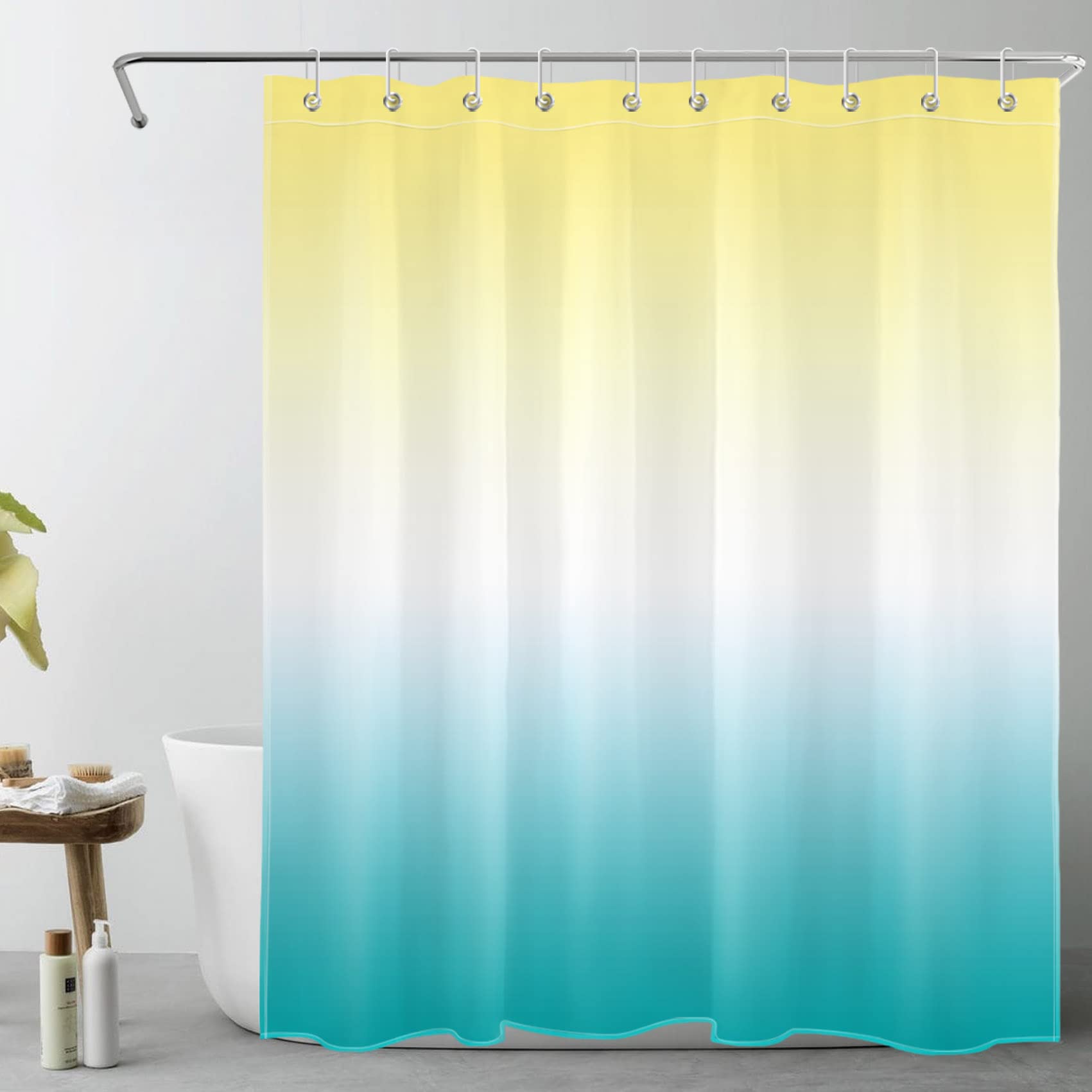 LB Ombre Shower Curtain Yellow Light Blue Gradient Color Shower Curtains for Bathroom Modern Simple Polyester Anti Mould Waterproof Short Stall Curtain Set with Hooks,47x68 inches