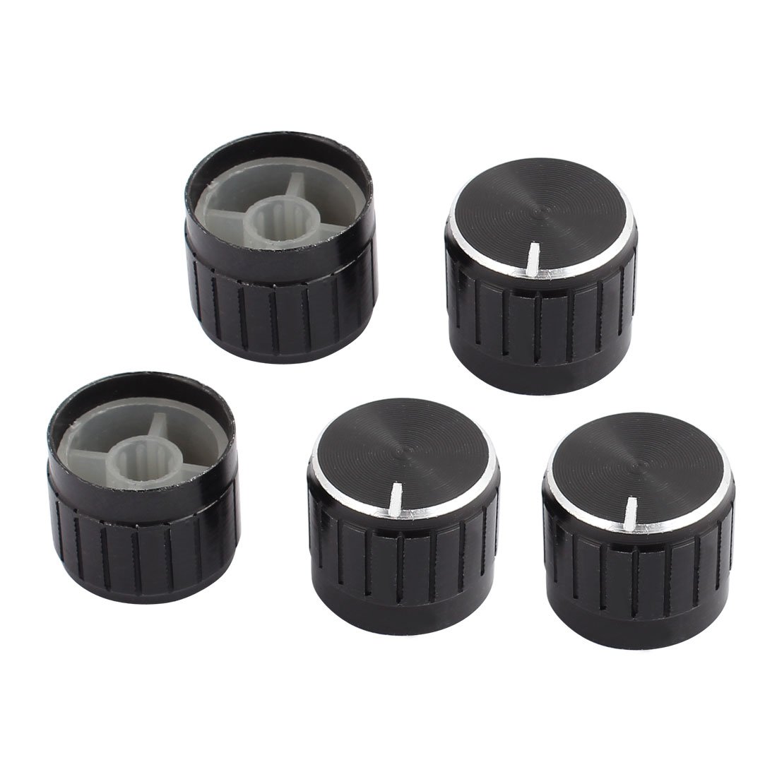sourcing map 5 Pcs 6mm Diameter Bulb Light Lamp Dimmer Control Rotary Knob Cap Black