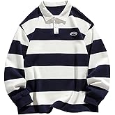SOLY HUX Men's Striped Print Sweatshirts Long Sleeve Collared Preppy Shirts Half Placket Tops Fall Outfits