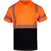 FONIRRA Hi Vis Safety T Shirt for Men Reflective High Visibility Short Sleeves Work Shirt with Black Bottom