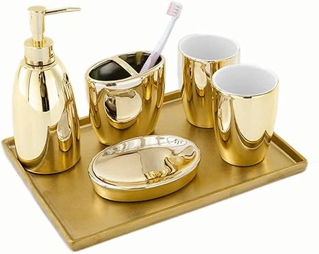 JWCN Badezimmerzubehör-Sets Europäisches goldenes Keramik