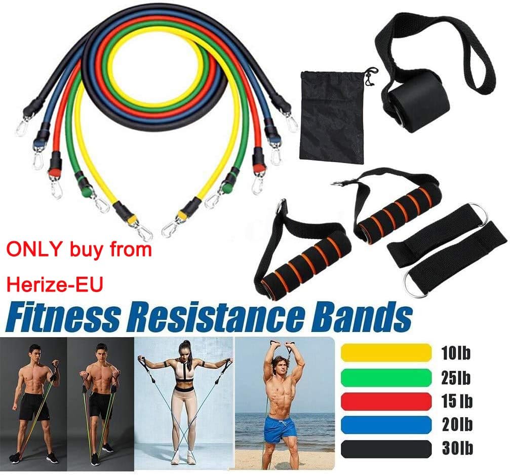 Herize Fitness Resistance Bands with Handles for Men 11 Pack Workout Exercise Bands with Door Anchor | Portable Home…
