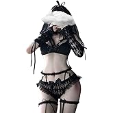 KJSUHFN Anime Lingerie Set - Sexy Devil Cosplay, Lace Bridal Lingerie, Kawaii Role Play Outfit for Women
