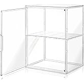 Amllas Acrylic Display Case for Collectibles, Clear Acrylic Display Box with 3 Adjustable Layers and Magnetic Door, Stackable Clear Storage Box/Bins for Figures,Lego, Book