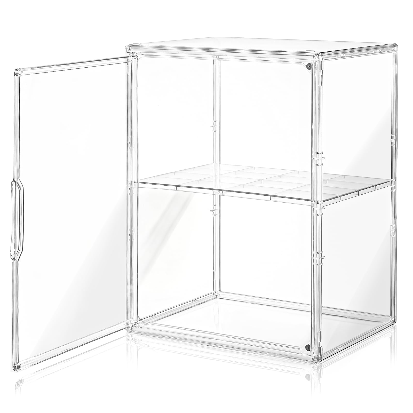 Photo 1 of Amllas Acrylic Display Case for Collectibles, Clear Acrylic Display Box with 3 Adjustable Layers and Magnetic Door, Stackable Clear Storage Box/Bins for Figures,Lego, Book